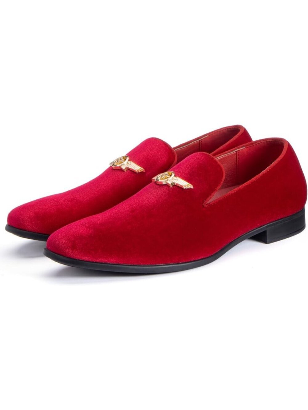 REIHUANNE Men's Red Velvet Penny Loafer Suede Slip On Smoking Wedding Shoes